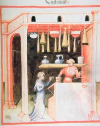 Nova 2644 fol.92r Der Verkauf von Zucker, aus Tacuinum Sanitatis